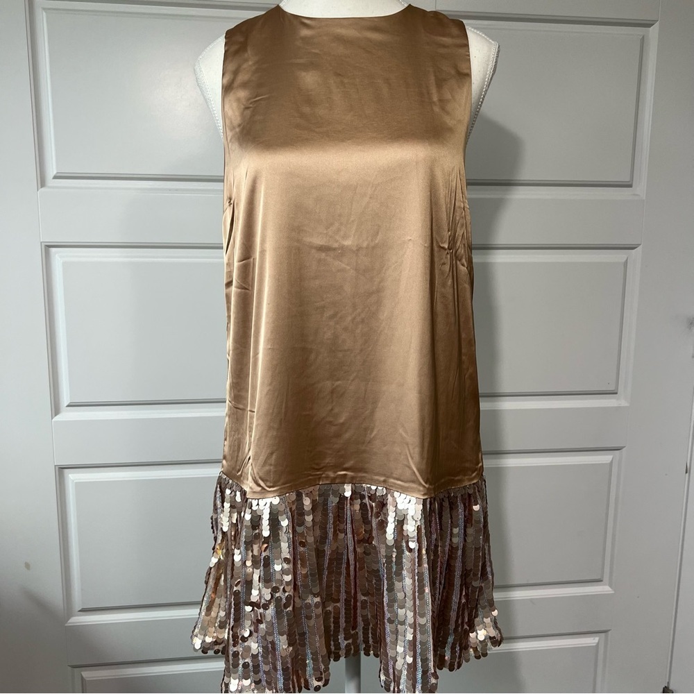 TCEC Sleeveless Dress Gold Sequin Flapper Cocktail‎ Party Mini Dress Small